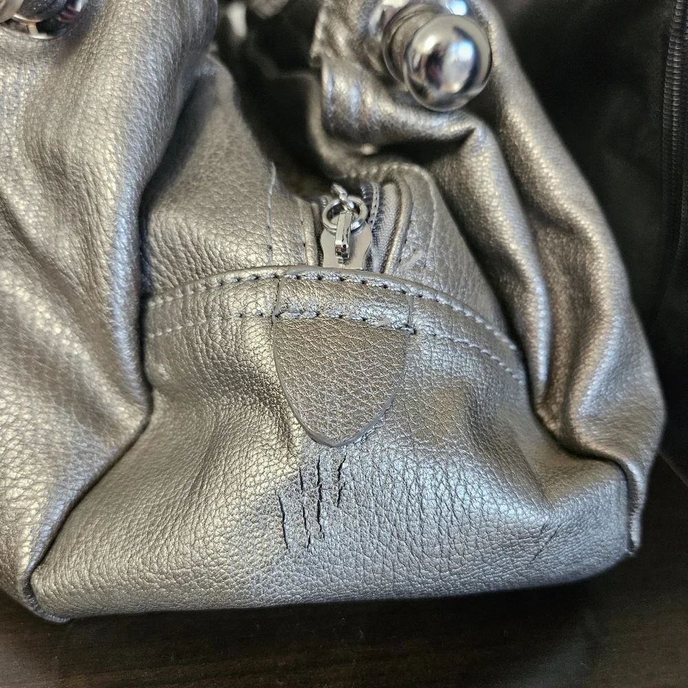 Silver Braided Handle Shoulder Bag Zip Top Double Magnetic Closure Purse